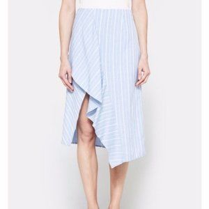 Farrow Annette Midi Skirt Blue White Strip Ruffle Open Slit Asymmetrical Size M